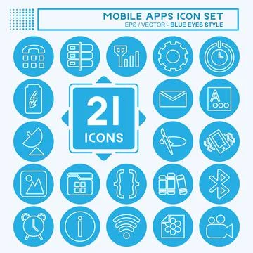 Mobile Apps Icon Set. suitable for Web Interface symbol. blue eyes style. sim Stock Illustration