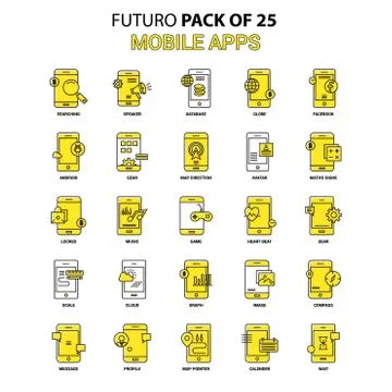 Mobile apps Icon Set. Yellow Futuro Latest Design icon Pack Stock Illustration