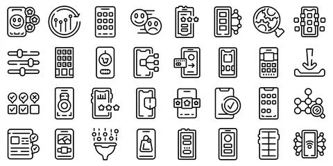 Mobile apps icons set outline vector. Customer phone Stock Illustration