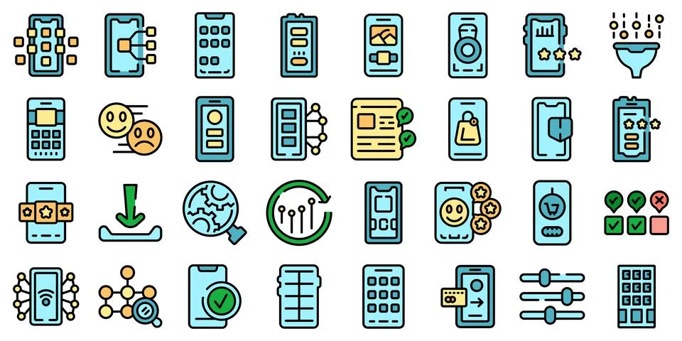 Mobile apps icons set vector flat Stock Illustration