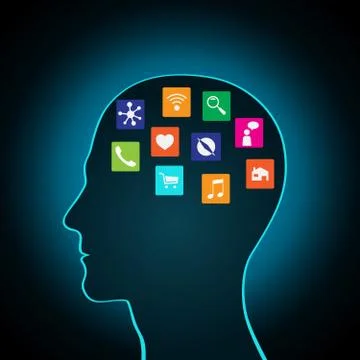 Mobile apps installed into the brain, replacing the mind, consciousness 스톡 일러스트