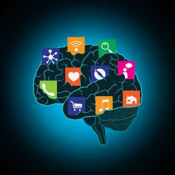 Mobile apps installed into the brain, replacing the mind, consciousness イラスト素材