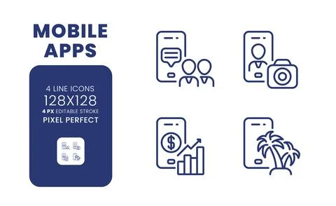 Mobile apps linear desktop icons set 스톡 일러스트