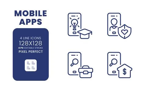 Mobile apps linear desktop icons set 스톡 일러스트