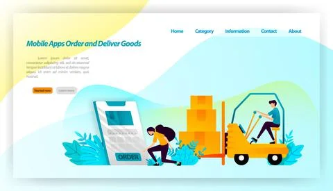 Mobile apps Order and Deliver Goods. ordering packages from online store is d Stock Illustration
