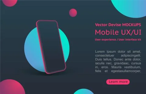 Mobile apps. User interface. App Design on a black background. 3D cell phone. Stock Illustration