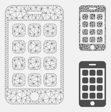 Mobile Apps Vector Mesh Network Model and Triangle Mosaic Icon Stock Illustration