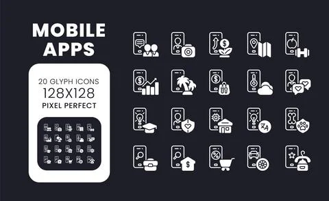 Mobile apps white solid desktop icons set イラスト素材