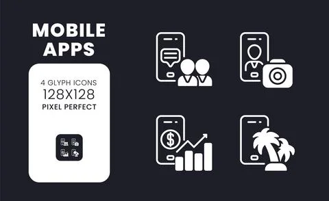 Mobile apps white solid desktop icons set 库存插图