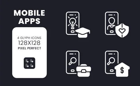 Mobile apps white solid desktop icons set イラスト素材