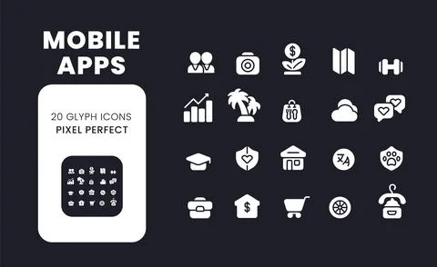 Mobile apps white solid desktop icons set 스톡 일러스트