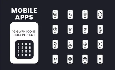 Mobile apps white solid desktop icons set Stockillustratie