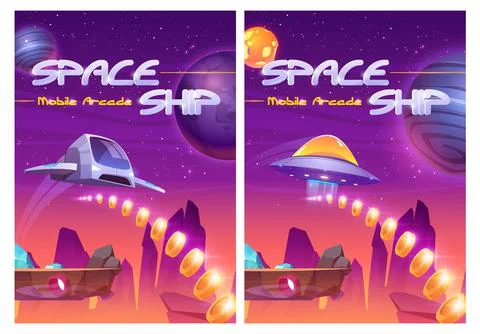 Mobile arcade with space ship interstellar shuttle Stock Illustration