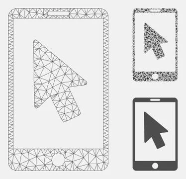 Mobile Arrow Pointer Vector Mesh Carcass Model and Triangle Mosaic Icon 스톡 일러스트