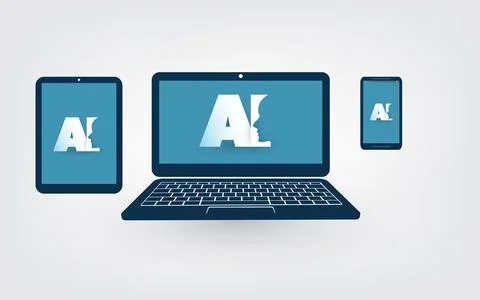 Mobile artificial intelligence usage concept illustration featuring AI typo.. Stockillustratie