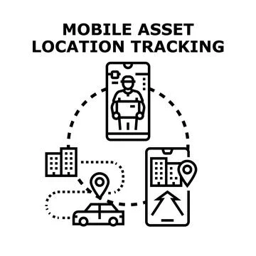 Mobile asset location tracking application concept illustration 스톡 일러스트