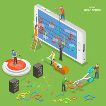 Mobile audio editor flat isometric vector concept. Stock Illustration