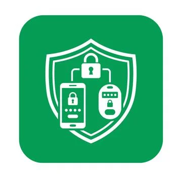 Mobile authentication and password protection icon with secure devices. Stock Illustration