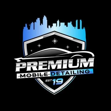 Mobile auto detailing logo design with city skyline Stock Illustration