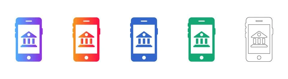 Mobile Bank Application Icon Set Stock Illustration