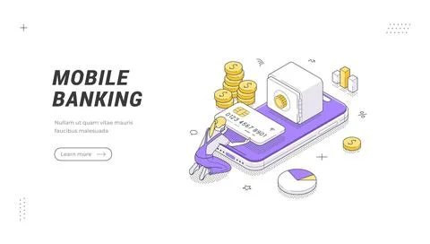 Mobile Banking And Fast Transaction Isometric Vector Illustration For A Fin.. Stock Illustration