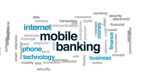 Mobile banking animated word cloud, text design animation. Stock Footage 73979754
