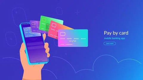 Mobile banking app and payment by credit card via electronic wallet Illustrazione stock