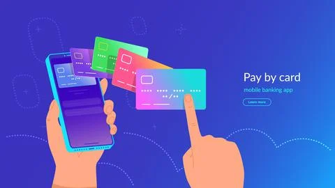 Mobile banking app and payment by credit card via electronic wallet Stock Illustration
