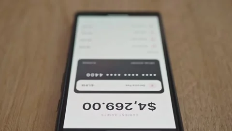 Mobile banking app with blocked virtual card, financial problem Stock Footage 337998188