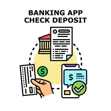 Mobile banking app check deposit process Stock Illustration
