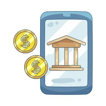Mobile banking app with coins Stock Illustration