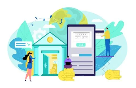Mobile banking app concept of smartphone and online bank vector illustration Illustrazione stock