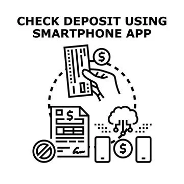 Mobile banking app depositing check process illustration Stock Illustration