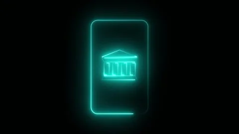 Mobile banking app glowing neon animation isolated on black background Stock Footage 346119372