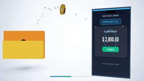 Mobile banking app interface showing successful direct deposit transfer Stock Footage 347008647