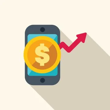 Mobile banking app showing increased profits with upward trending arrow Stock Illustration