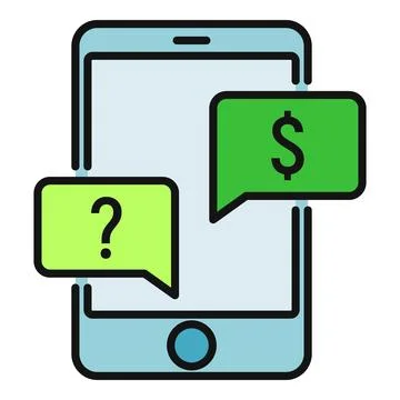 Mobile banking app showing question and dollar chat bubbles Stock Illustration