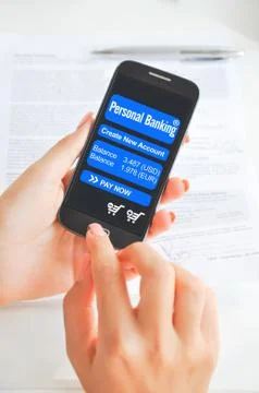 Mobile banking app on smartphone Stock-Fotos