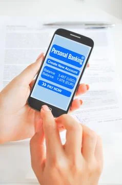 Mobile banking app on smartphone Stock-Fotos