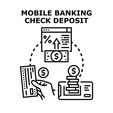 Mobile banking application executing check deposit transaction Stockillustratie