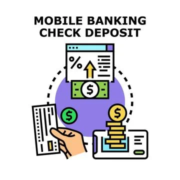 Mobile banking application executing check deposit transaction Stockillustratie