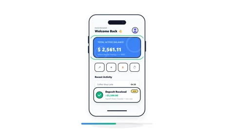Mobile banking application interface showing direct deposit process Stock Footage 347010641