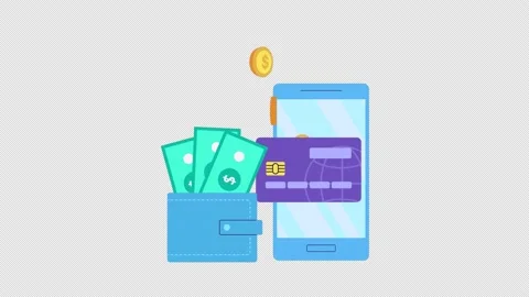 Mobile banking application, smartphone and credit card, virtual wallet, dollar Video stock 164858613