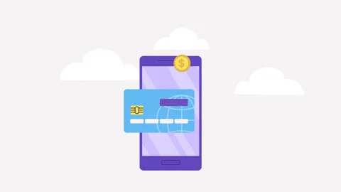 Mobile banking application, smartphone and credit card animation. online payment Stock Footage 165981189
