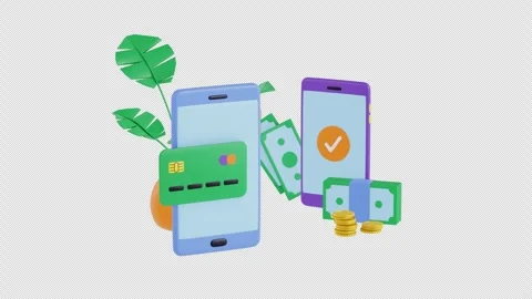Mobile banking application, smartphone and credit card animation. 3d render Stock Footage 242595632