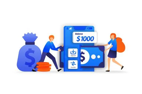 Mobile banking apps. safe place to save money, a woman add money to deposit i Stock Illustration