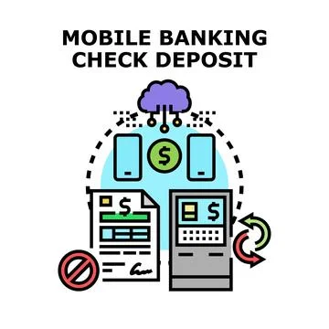 Mobile banking check deposit process via online application Stock Illustration