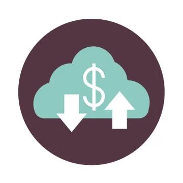 Mobile banking, cloud computing down and upload data block style icon Stock Illustration