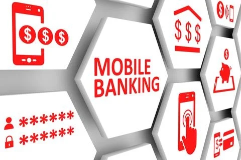 MOBILE BANKING concept cell background 3d illustration Stock Illustration