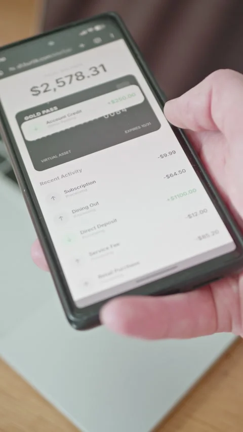 Mobile banking concept, close up view of a hand holding smartphone Stock Footage 335527706